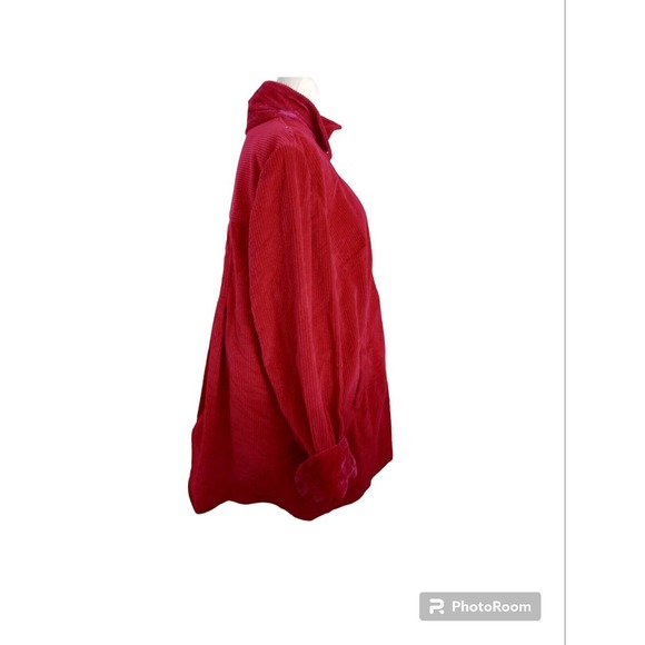 Chadwick's Fushia Red Pink Wale corduroy Button Top shacket size XL Velvet Cuff - Picture 2 of 10